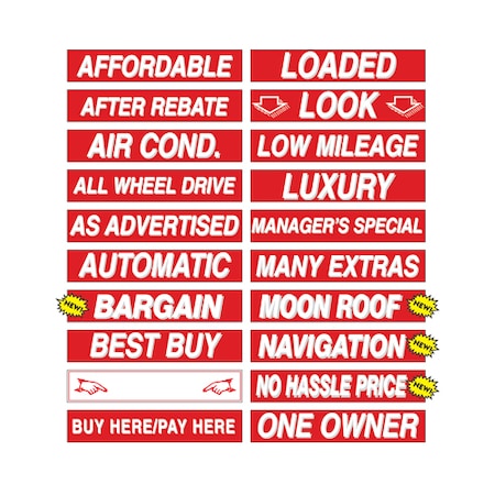 15 White & Red Windshield Slogans: Buy Here/Pay Here Pk